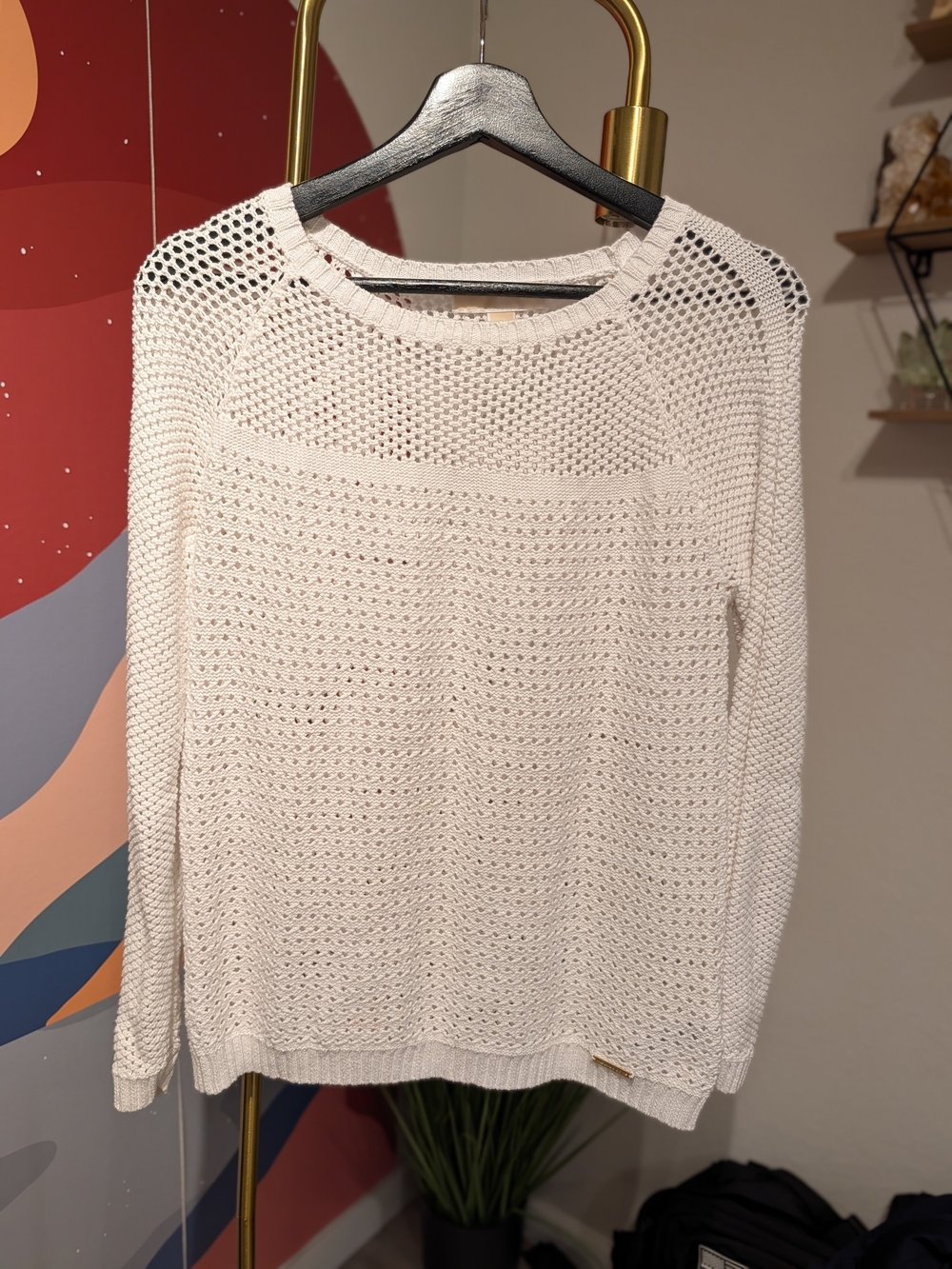 Michael Kors White Open-Knit Crewneck Sweater